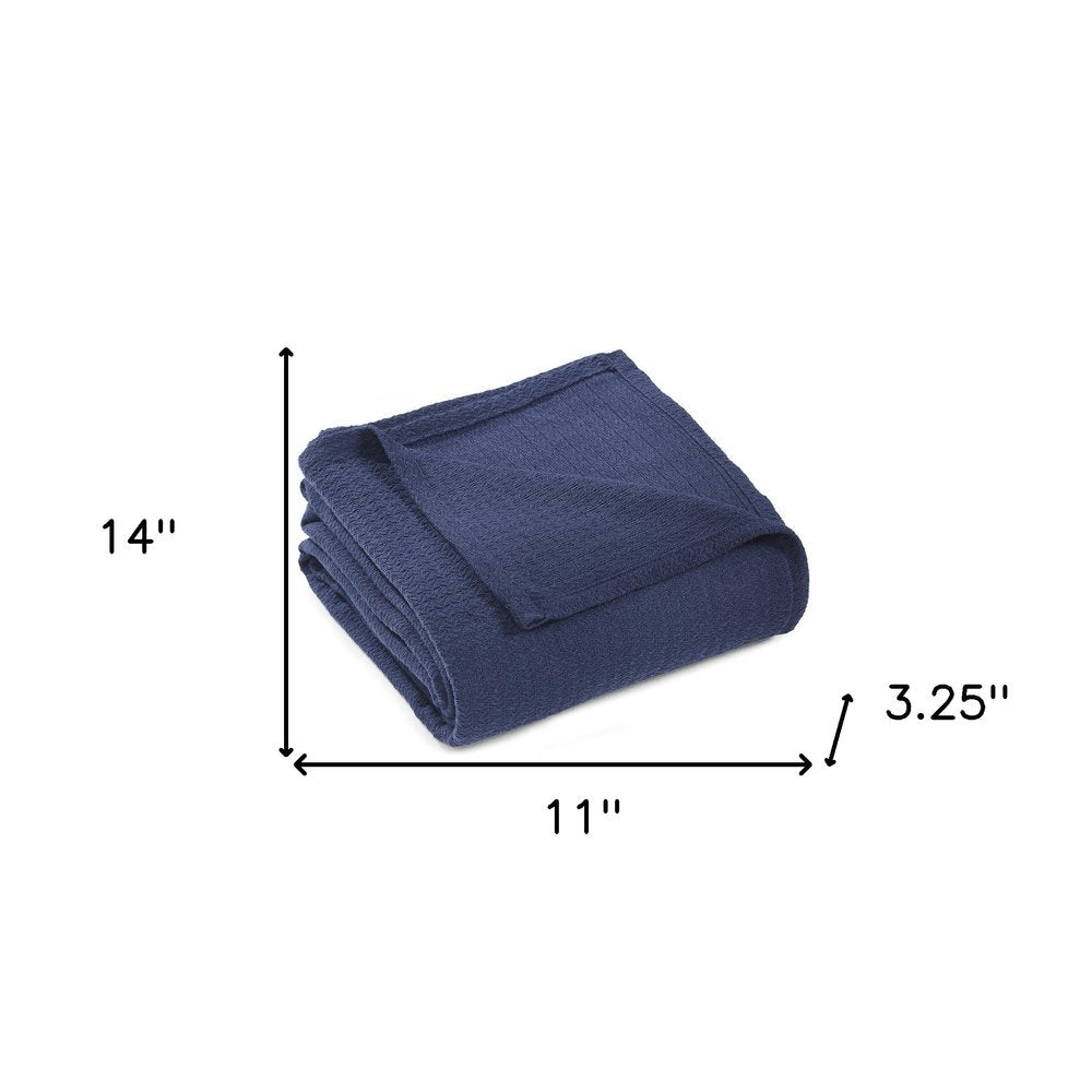 Twin Navy Blue Cotton Waffle Weave Blanket