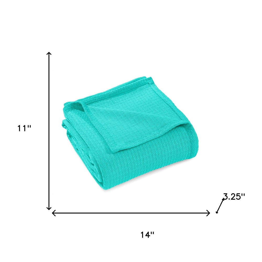 Twin Turquoise Cotton Waffle Weave Blanket