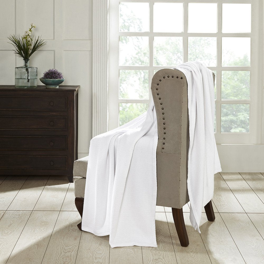 Twin White Cotton Waffle Weave Blanket