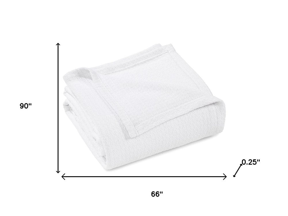 Twin White Cotton Waffle Weave Blanket