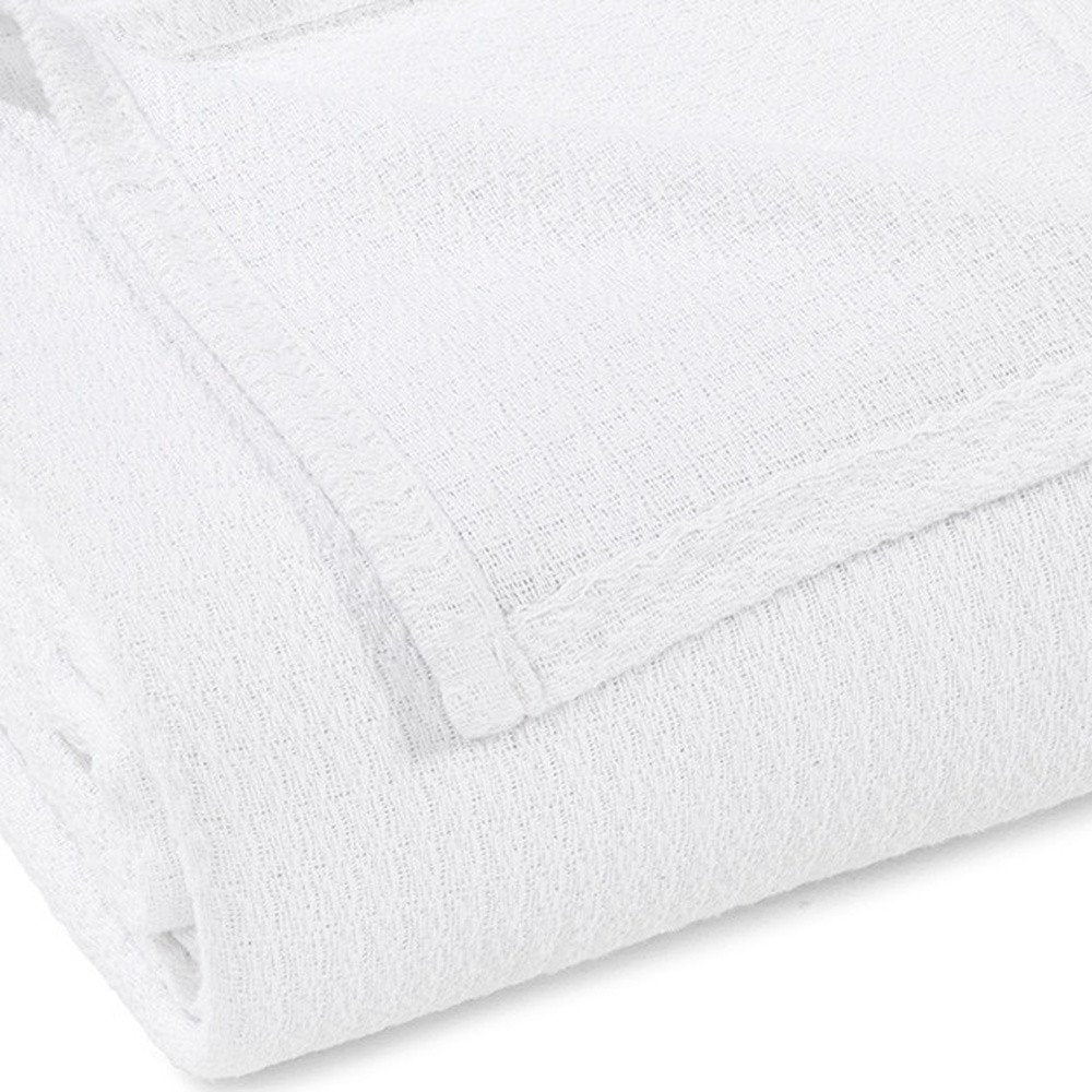 Twin White Cotton Waffle Weave Blanket