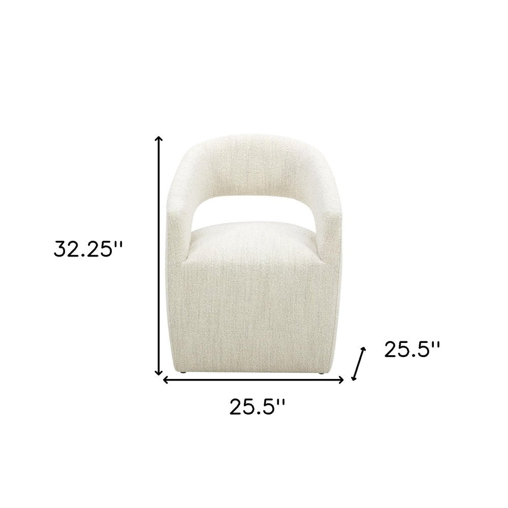 White Fabric Open Back Swivel Dining Arm Chair