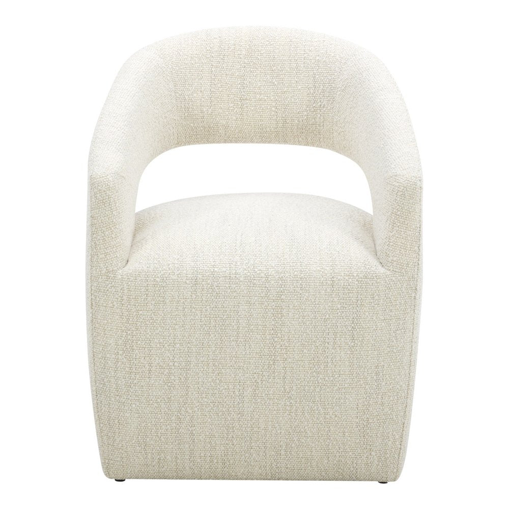 White Fabric Open Back Swivel Dining Arm Chair