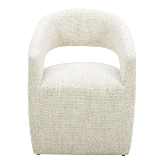 White Fabric Open Back Swivel Dining Arm Chair