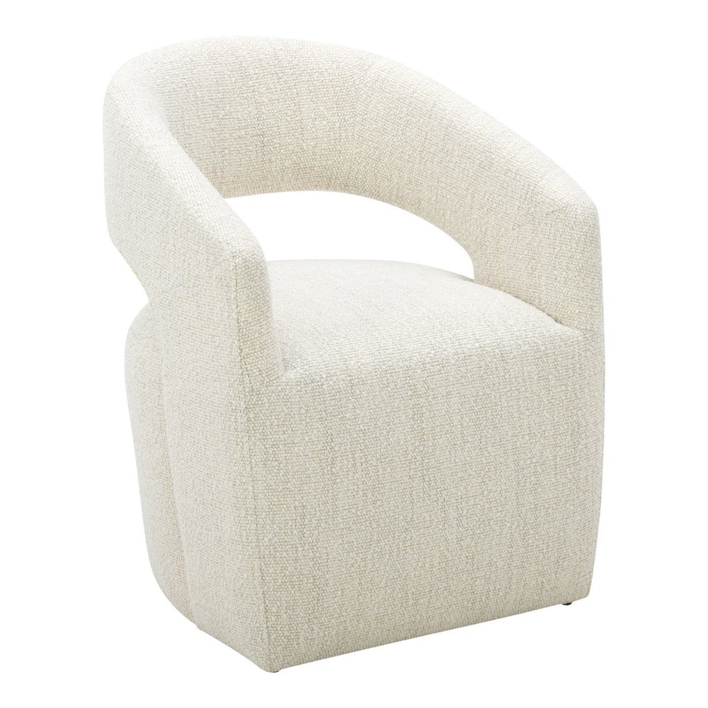White Fabric Open Back Swivel Dining Arm Chair