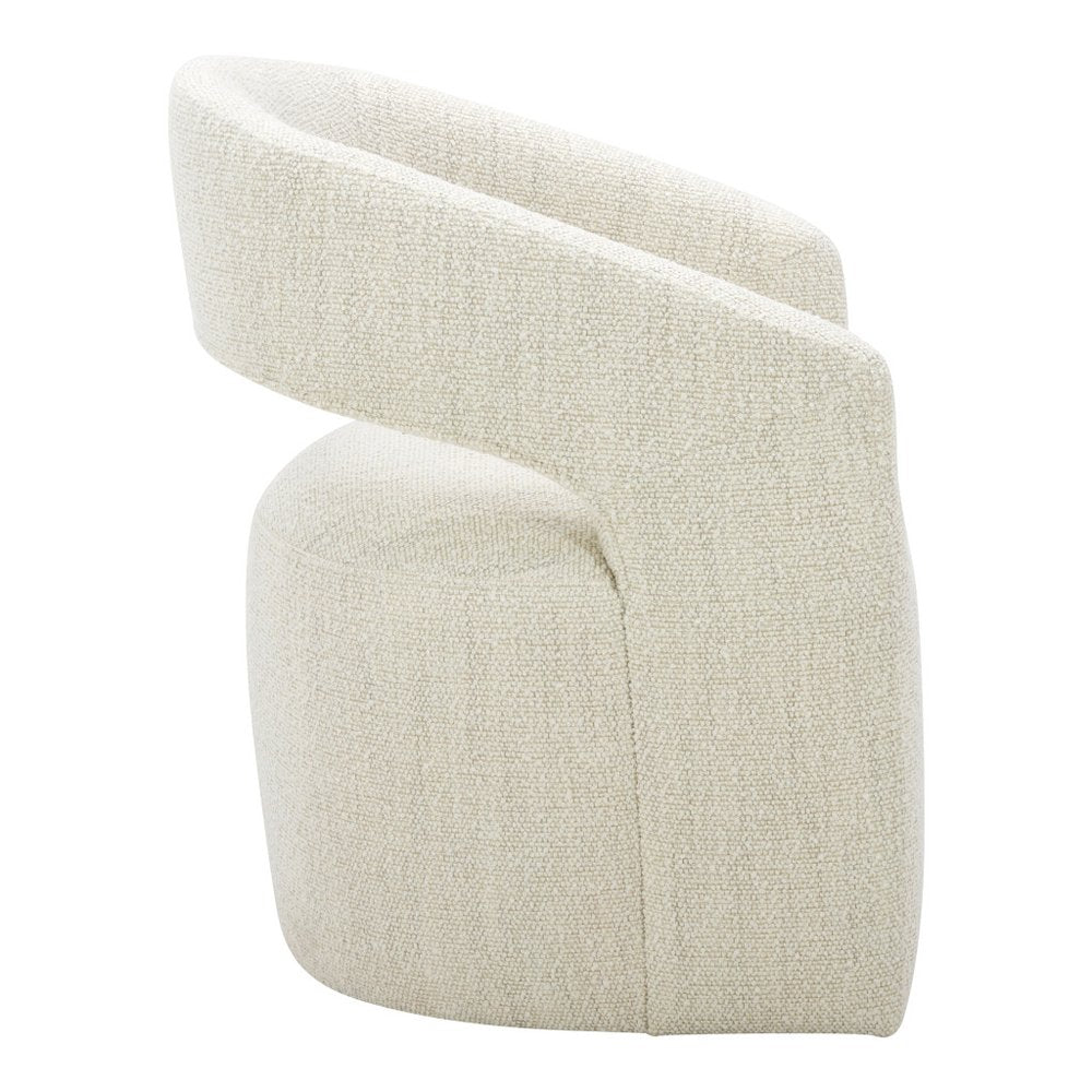 White Fabric Open Back Swivel Dining Arm Chair