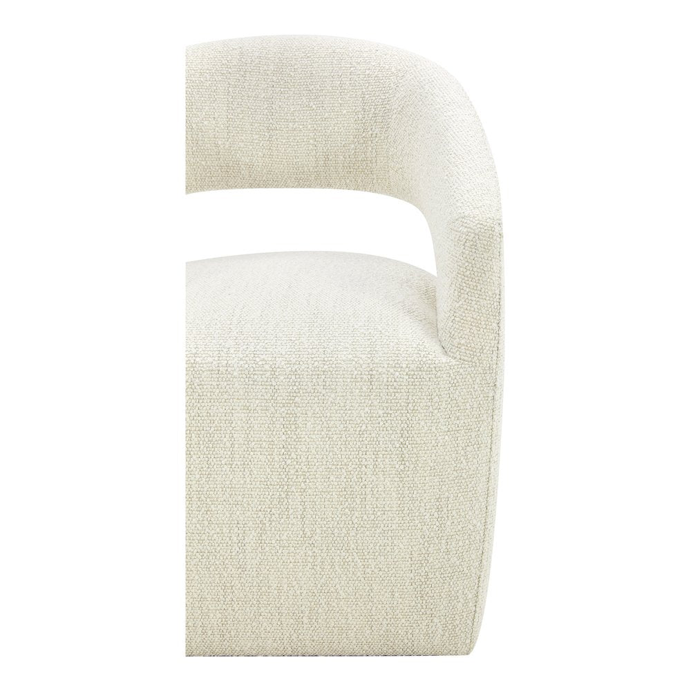 White Fabric Open Back Swivel Dining Arm Chair