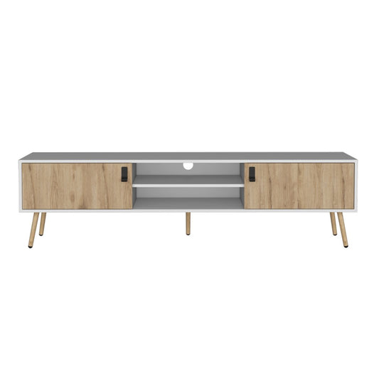 71" White And Beige Enclosed And Open Storage TV Stand