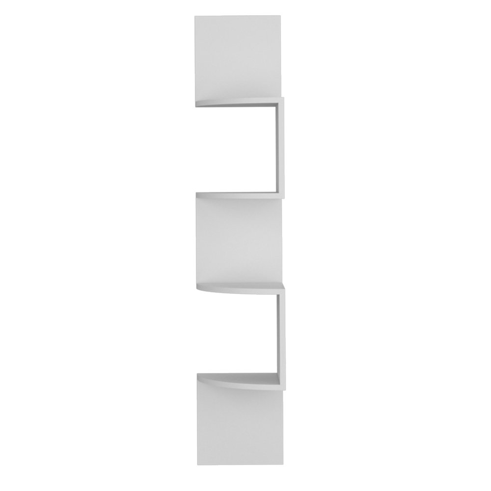 52" White Wood Wall Mounted Corner Shelf