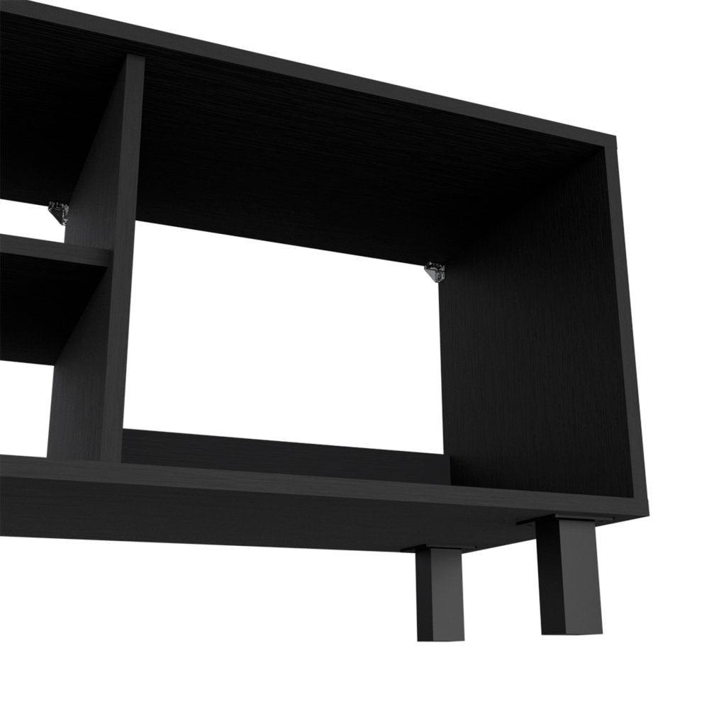 Set Of Two Black Wood Coffee Tables With Four Shelves