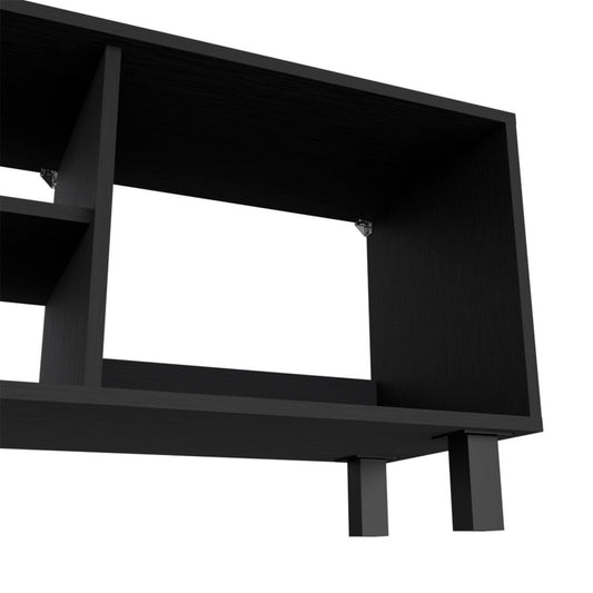 Set Of Two Black Wood Coffee Tables With Four Shelves
