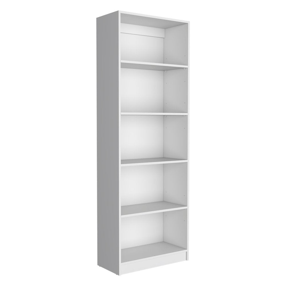 Set of Two White Wood Five Tier Modular Bookcase with Two Doors