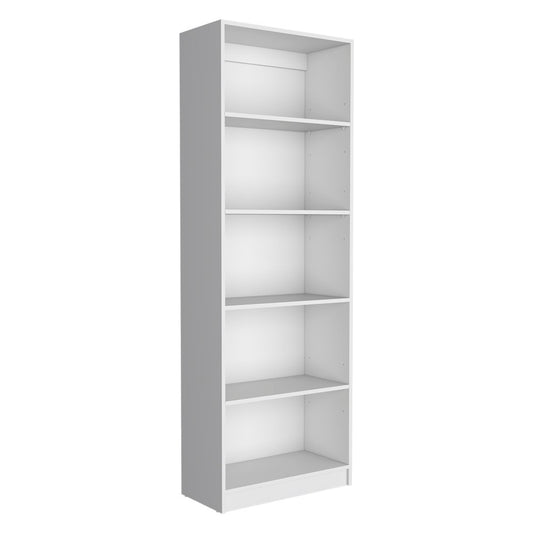 Set of Two White Wood Five Tier Modular Bookcase with Two Doors