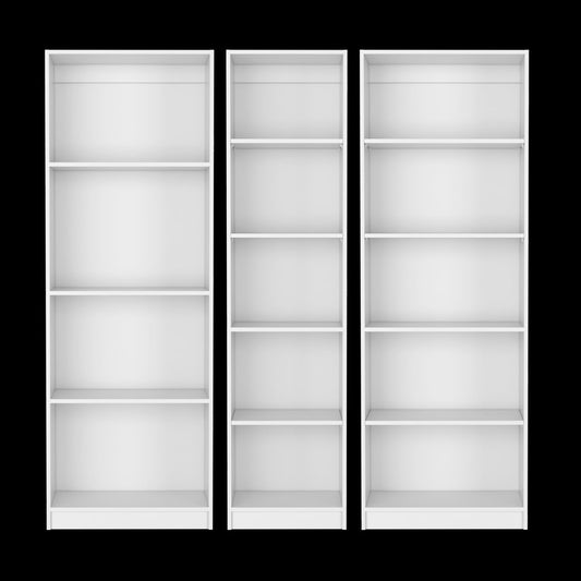 Set of Three White Wood Fourteen Tier Modular Bookcase