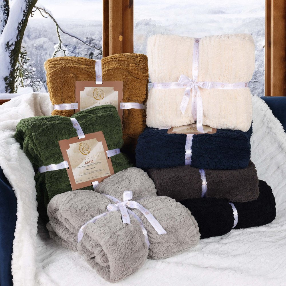 Twin Camel Geometric Fleece Woven Plush Blanket