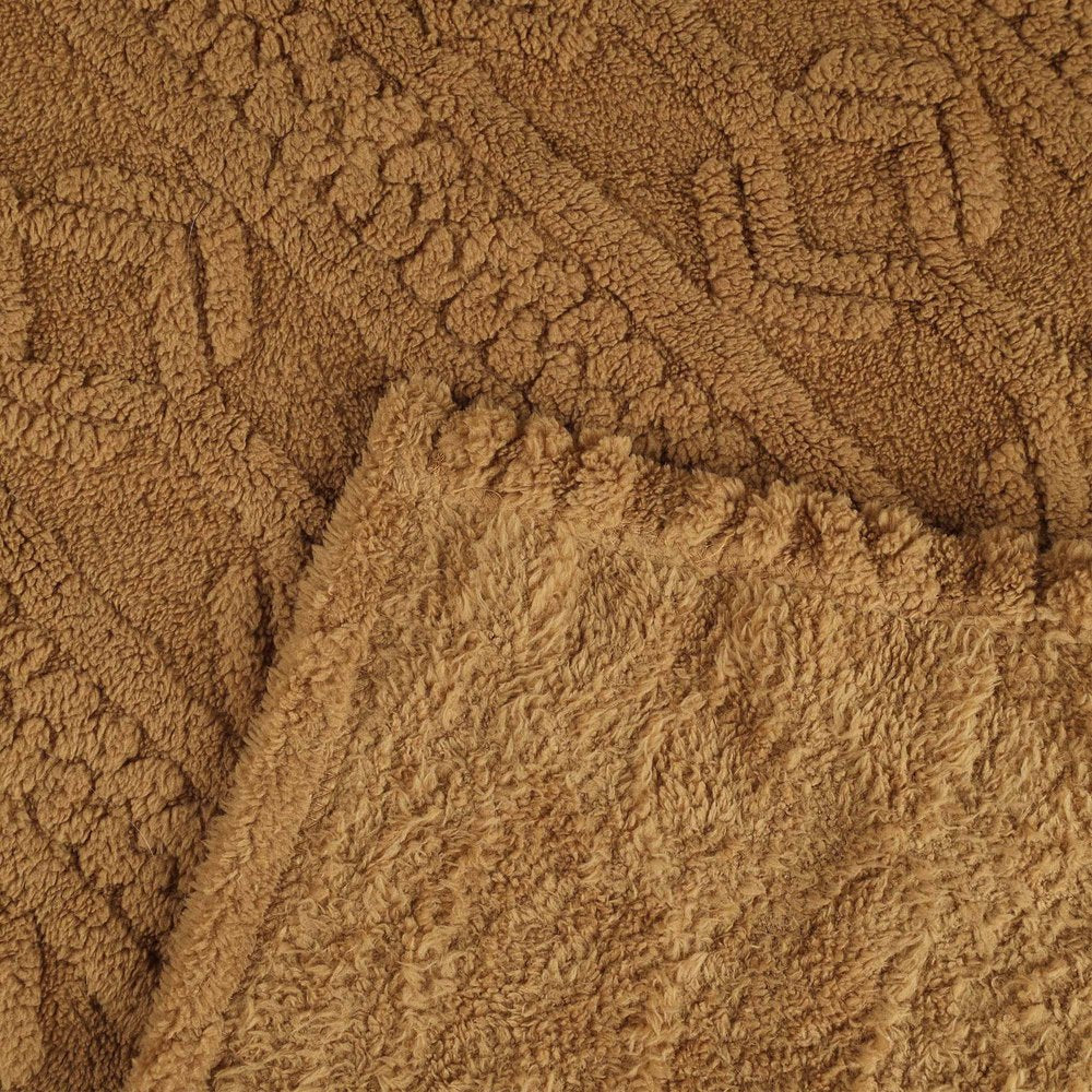 Twin Camel Geometric Fleece Woven Plush Blanket