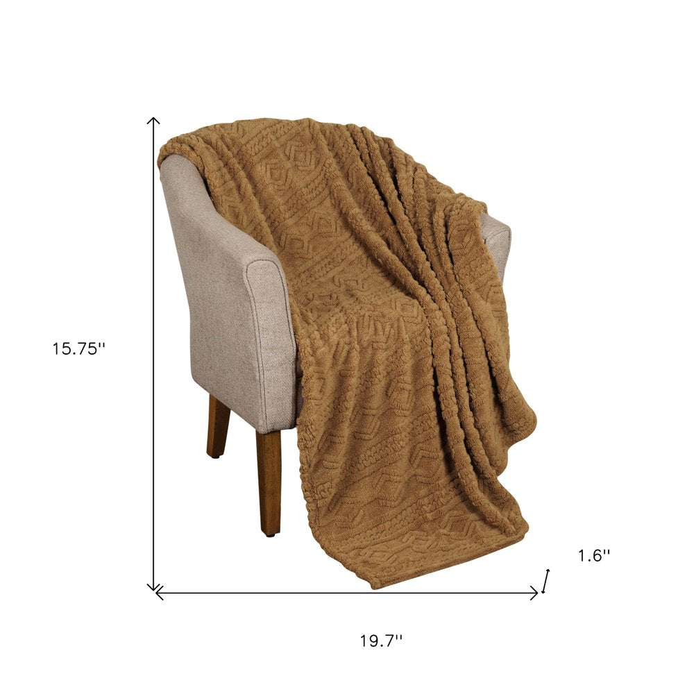 Twin Camel Geometric Fleece Woven Plush Blanket