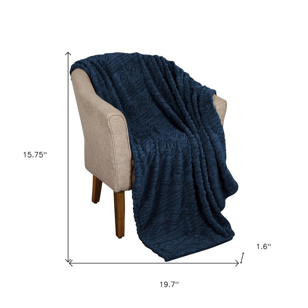 Twin Navy Blue Geometric Fleece Woven Plush Blanket