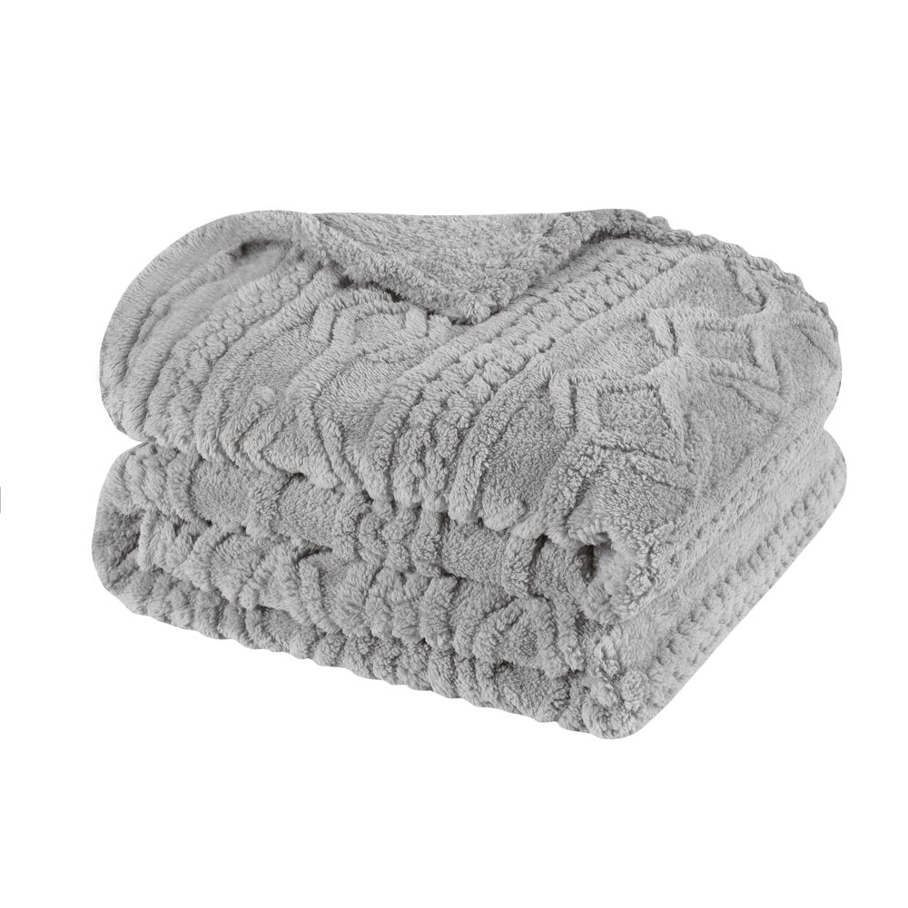 Twin Platinum Geometric Fleece Woven Plush Blanket