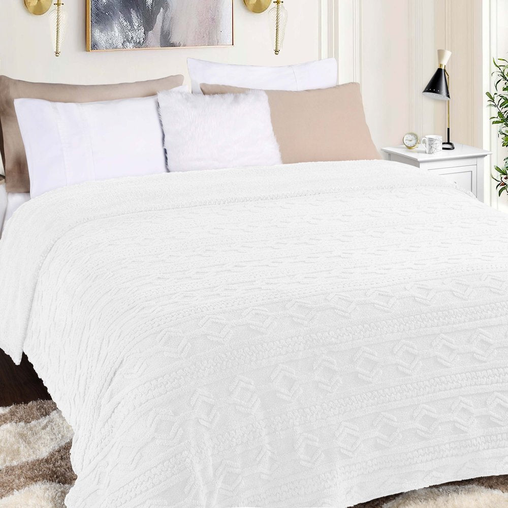 Twin White Fleece Knitted Plush Blanket