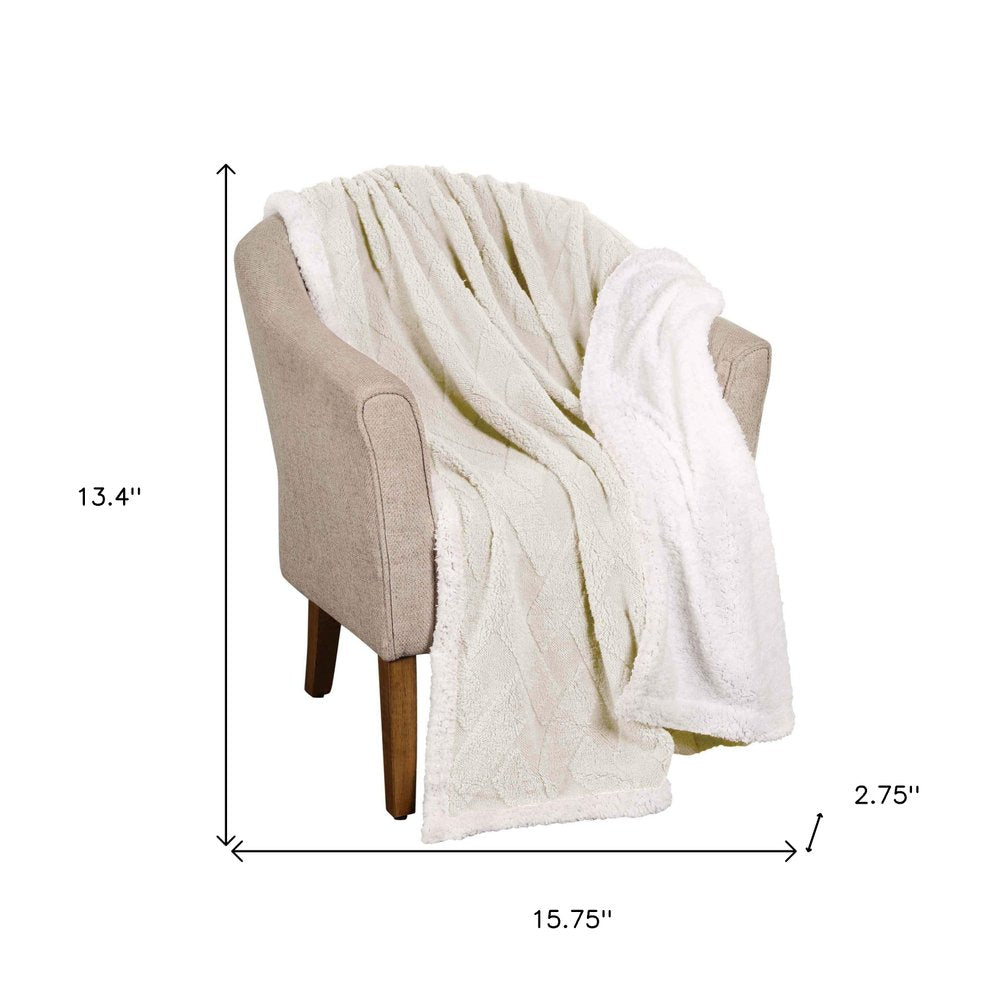 Twin Ivory Geometric Fleece Woven Plush Blanket