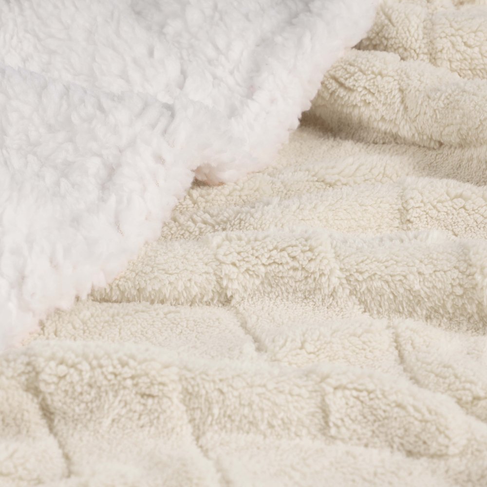 Twin Ivory Geometric Fleece Woven Plush Blanket