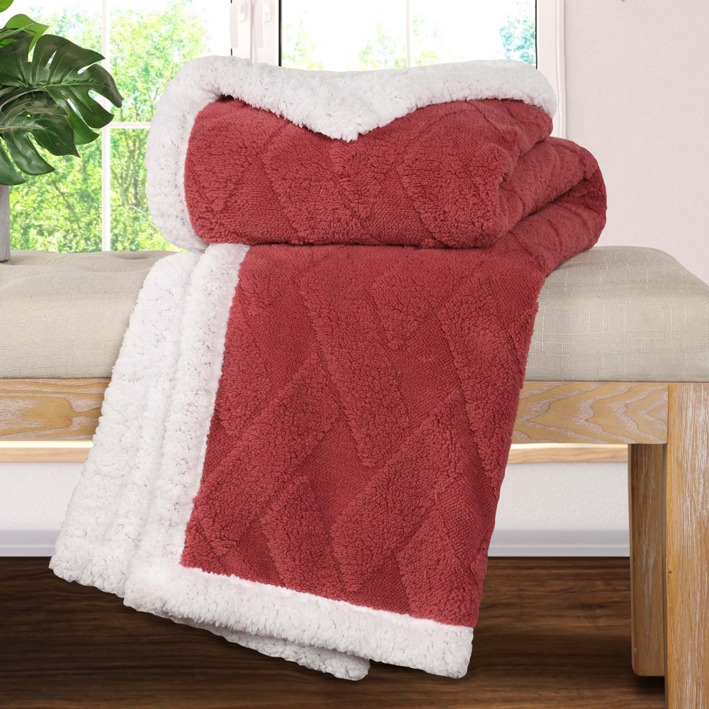 Twin Red And Orange Fleece Knitted Plush Blanket