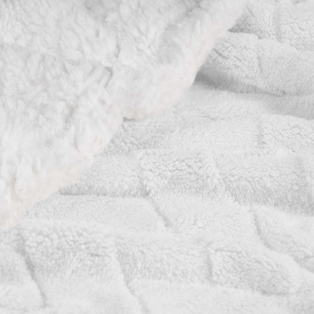 Twin White Fleece Knitted Plush Blanket