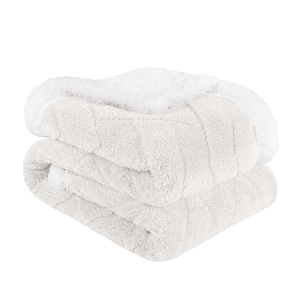 Twin White Fleece Knitted Plush Blanket