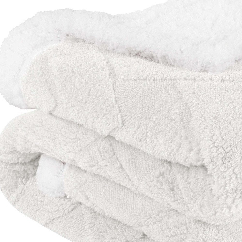 Twin White Fleece Knitted Plush Blanket