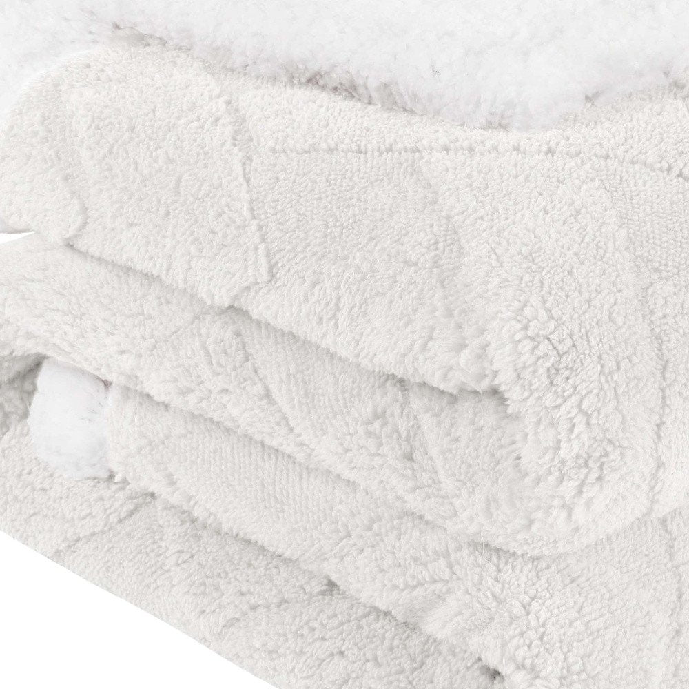 Twin White Fleece Knitted Plush Blanket