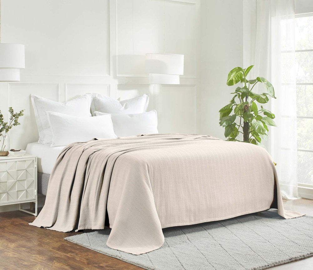 Twin Ivory Chevron Cotton Woven Blanket