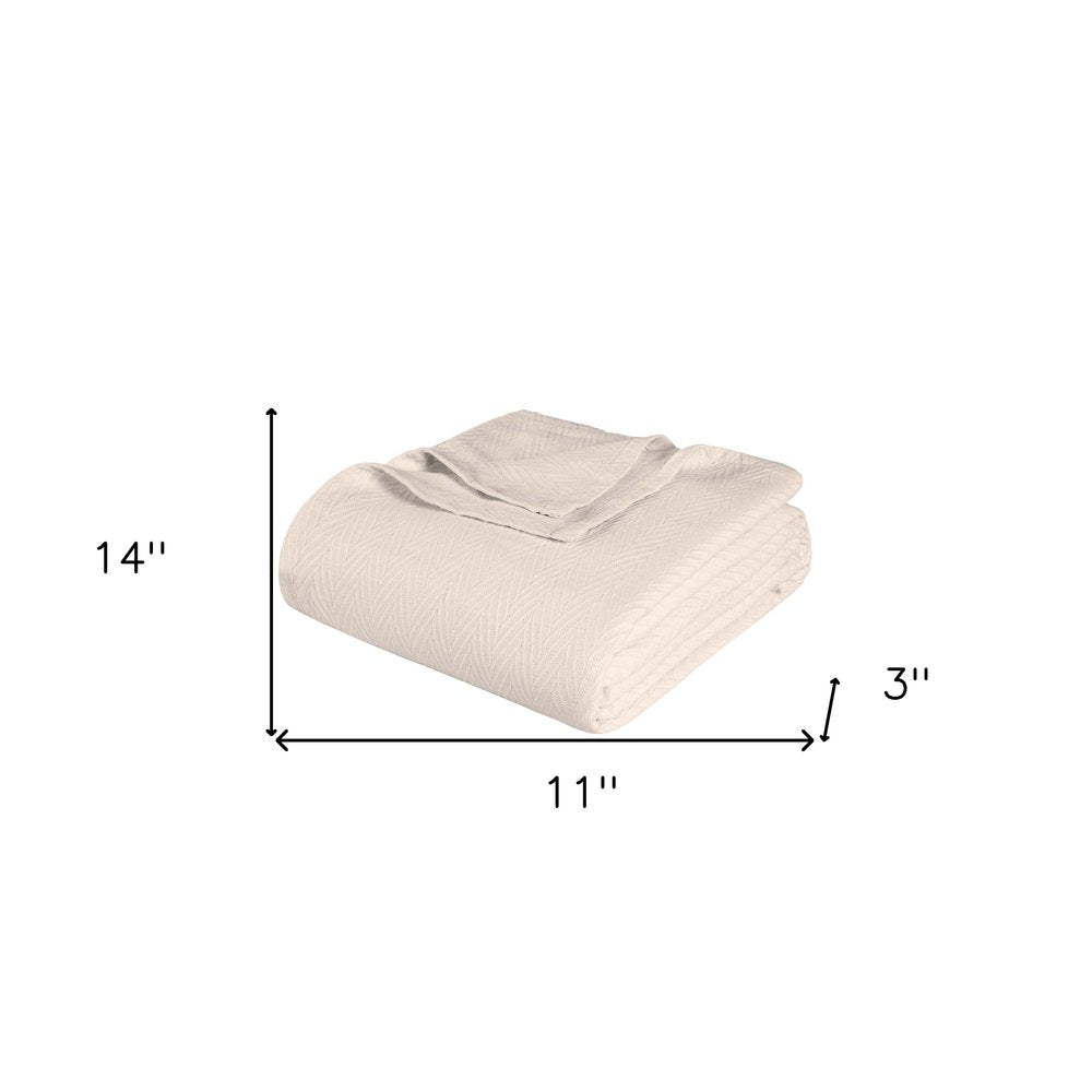 Twin Ivory Chevron Cotton Woven Blanket