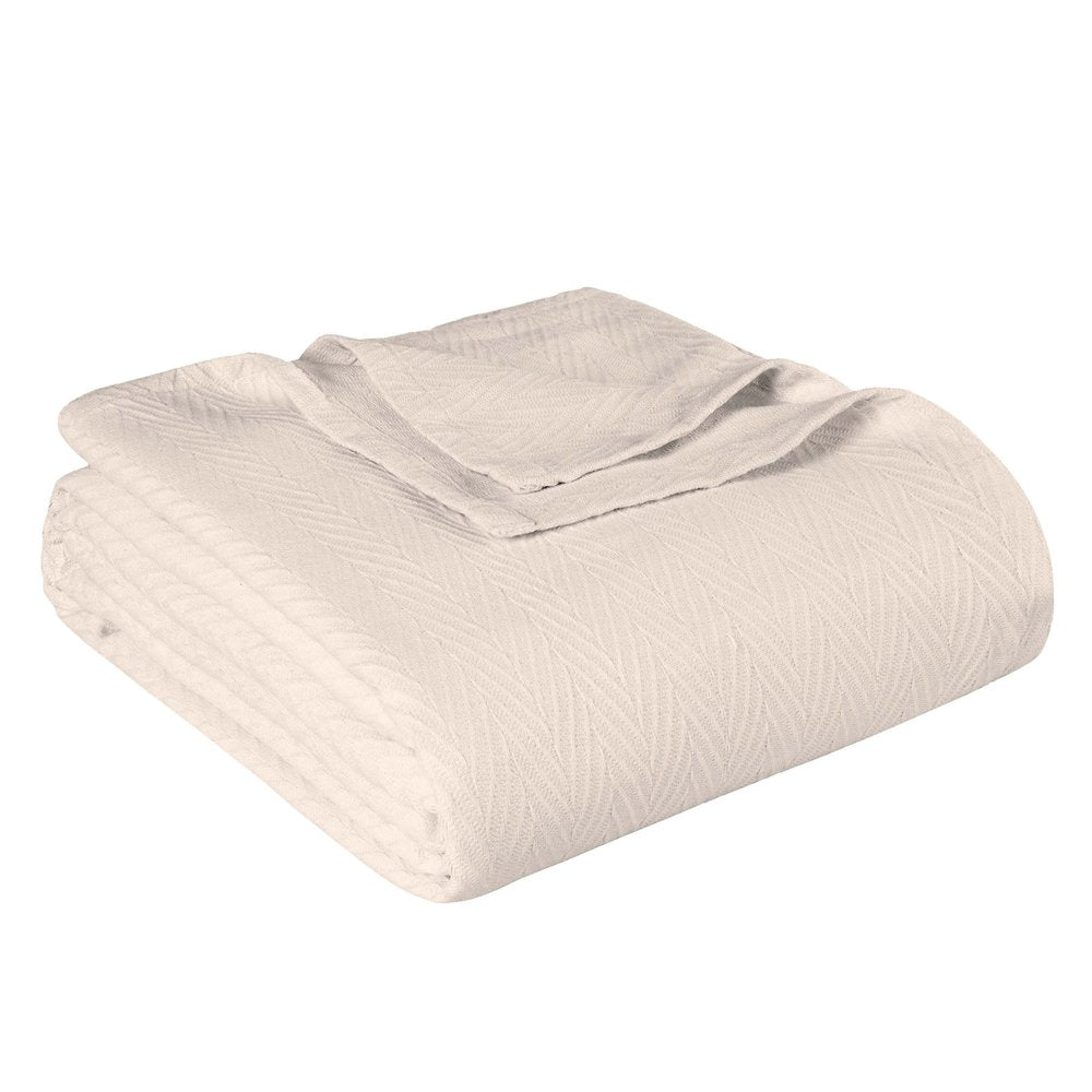 Twin Ivory Chevron Cotton Woven Blanket