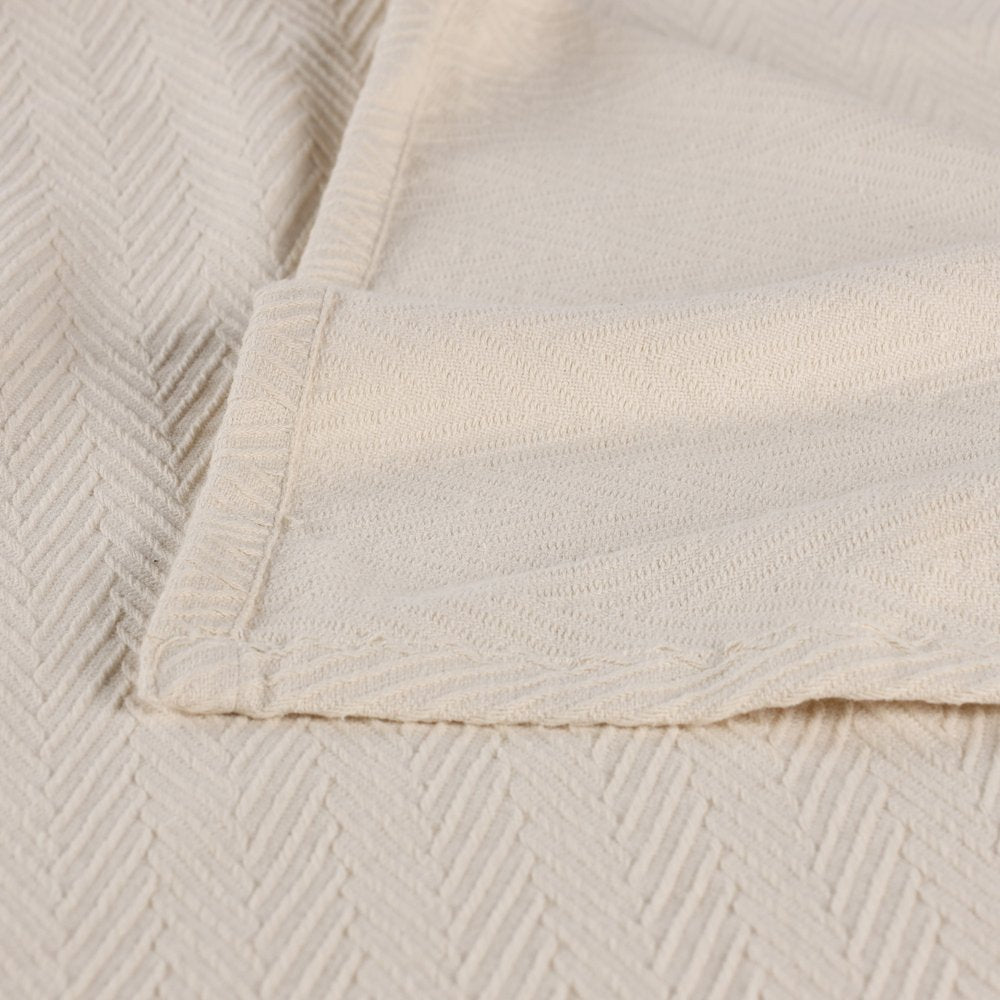 Twin Ivory Chevron Cotton Woven Blanket