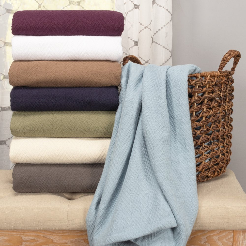 Twin Plum Cotton Woven Chevron Blanket
