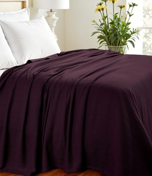Twin Plum Cotton Woven Chevron Blanket