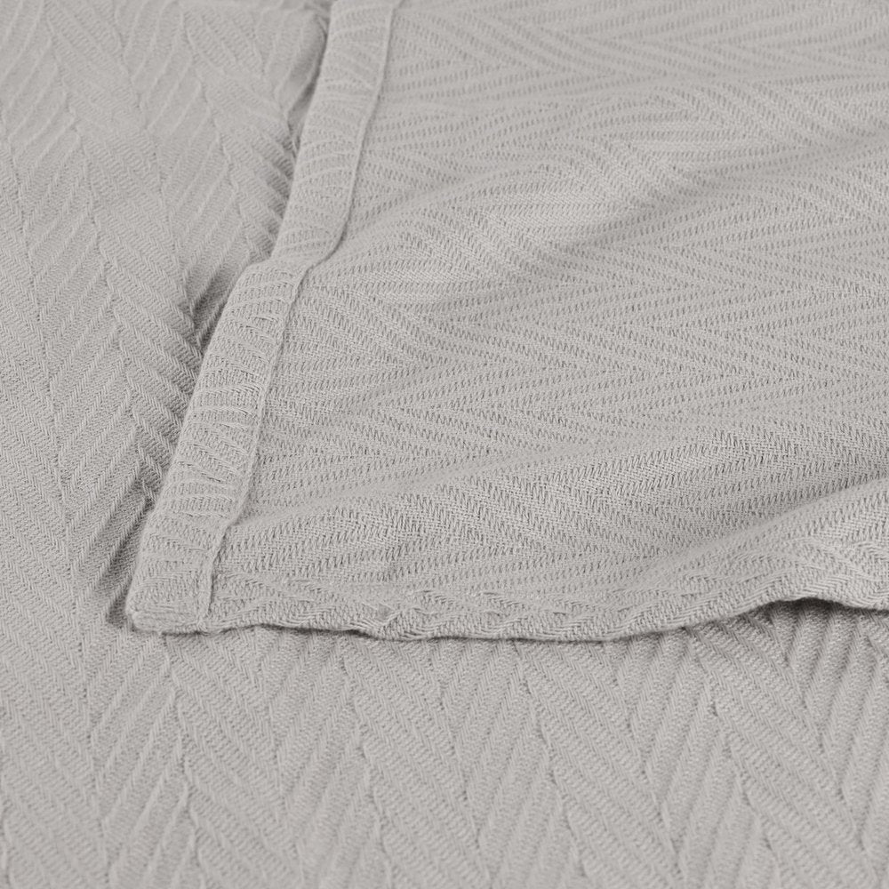Twin Silver Cotton Woven Chevron Blanket