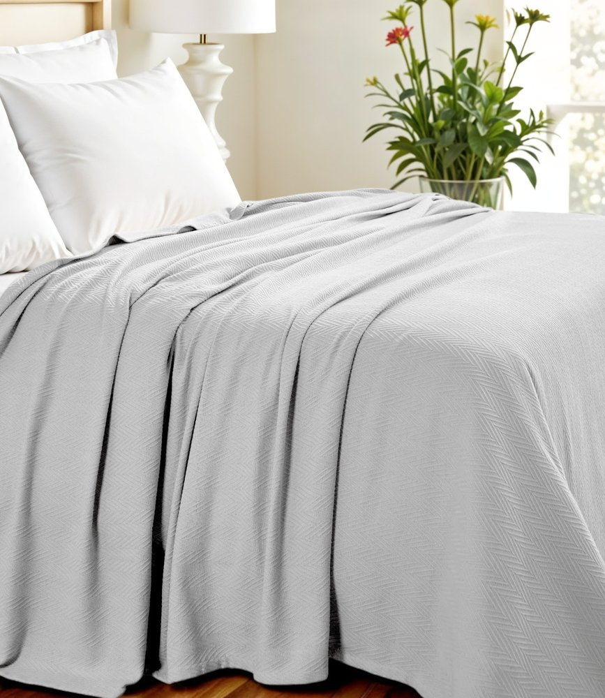 Twin Silver Cotton Woven Chevron Blanket