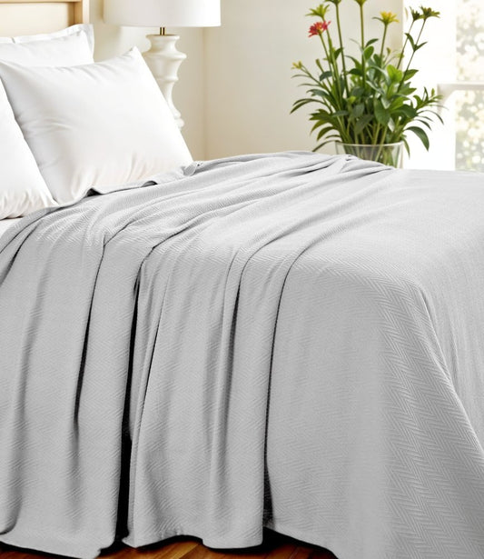 Twin Silver Cotton Woven Chevron Blanket