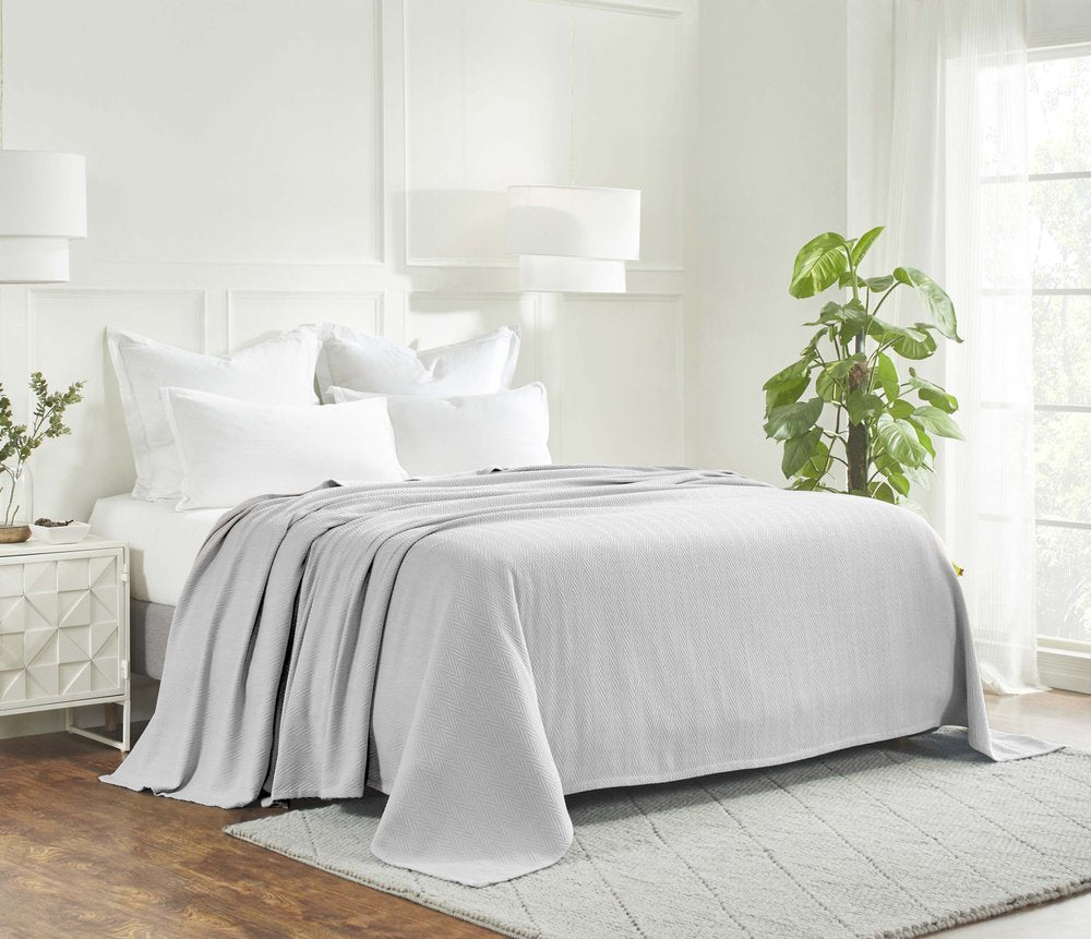 Twin Silver Cotton Woven Chevron Blanket