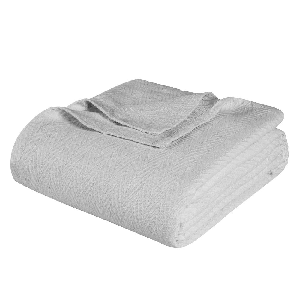 Twin Silver Cotton Woven Chevron Blanket