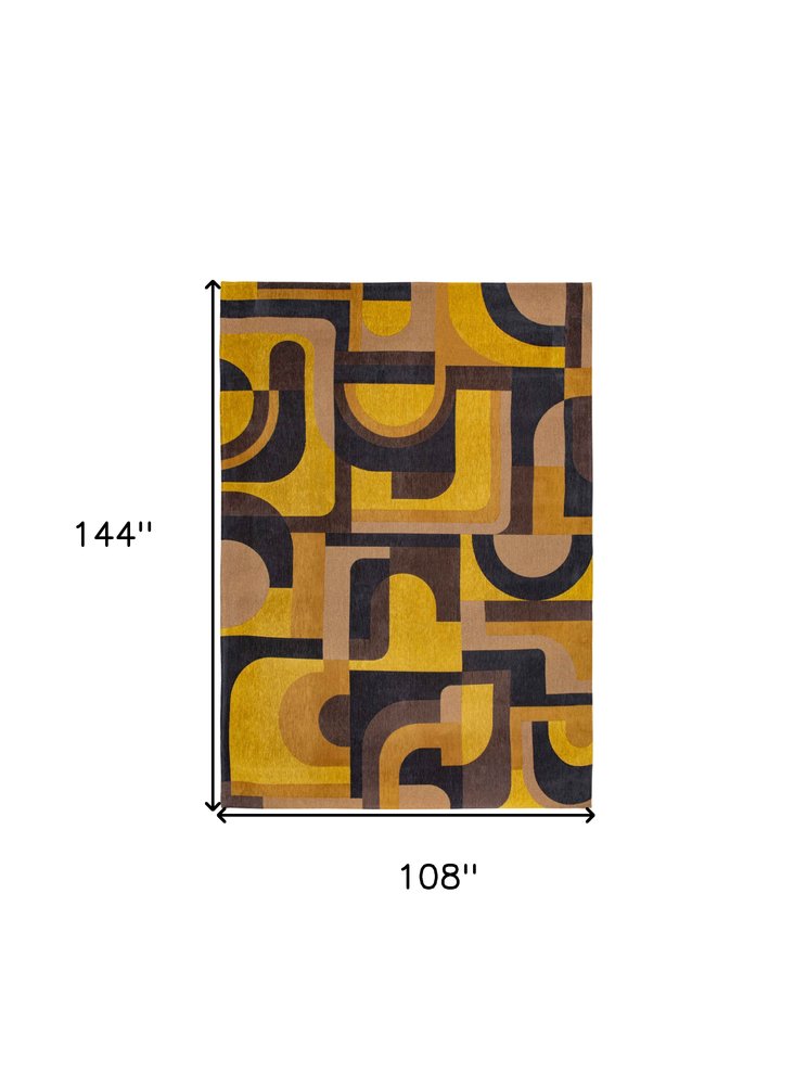 9' X 13' Yellow And Black Geometric Washable Area Rug