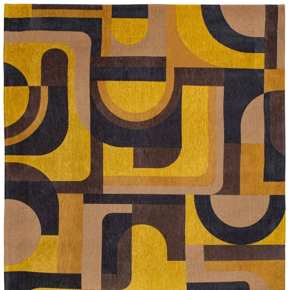 9' X 13' Yellow And Black Geometric Washable Area Rug