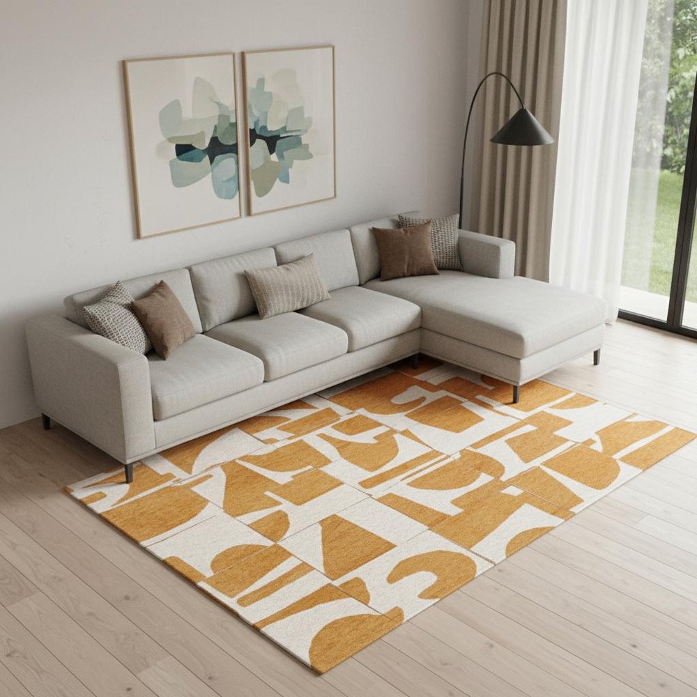 9' X 13' Yellow And White Geometric Washable Area Rug