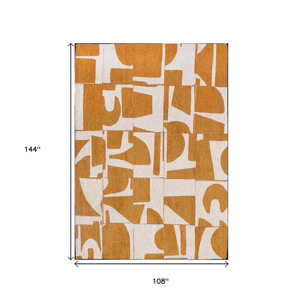 9' X 13' Yellow And White Geometric Washable Area Rug