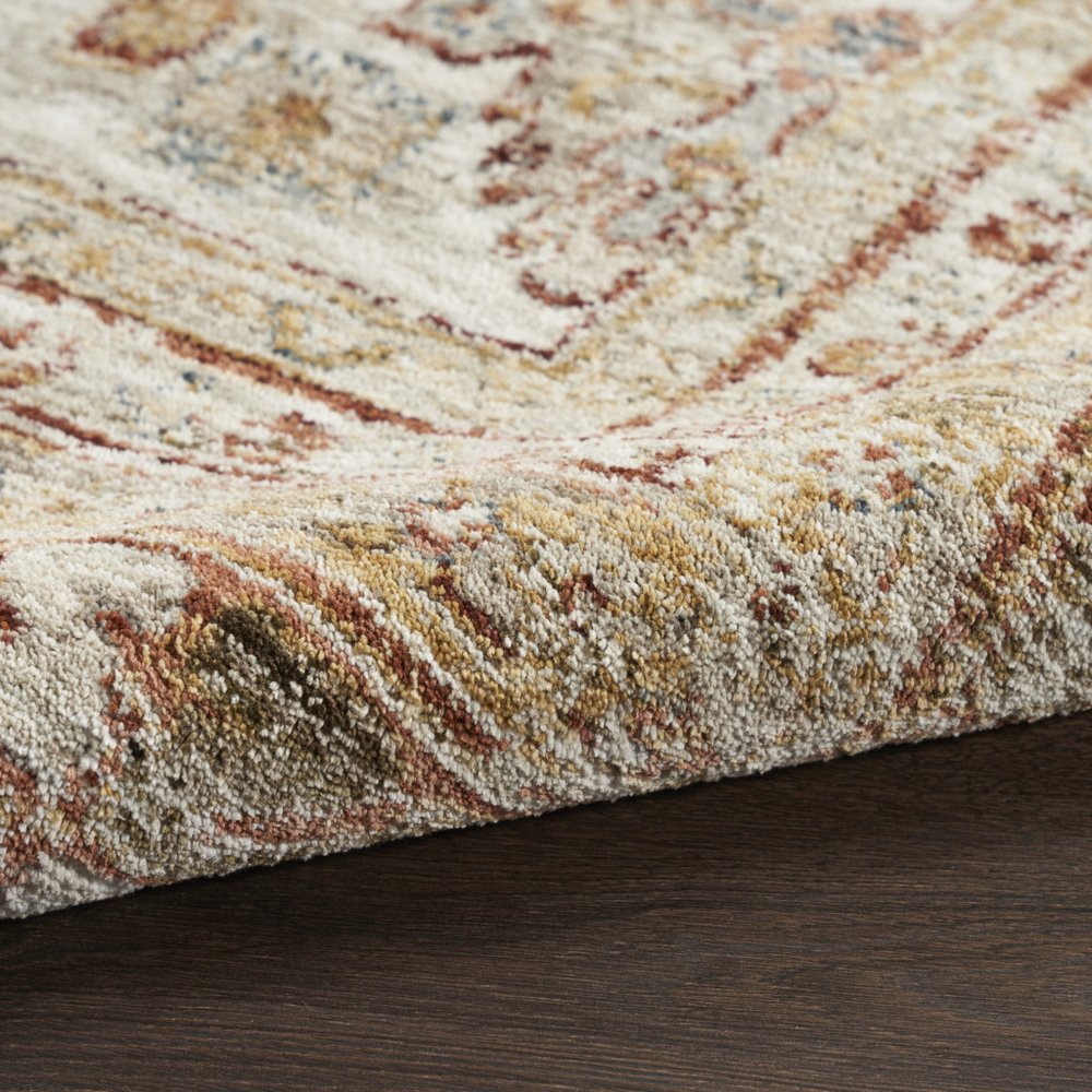 9' X 13' Rust Ivory And Blue Geometric Distressed Area Rug