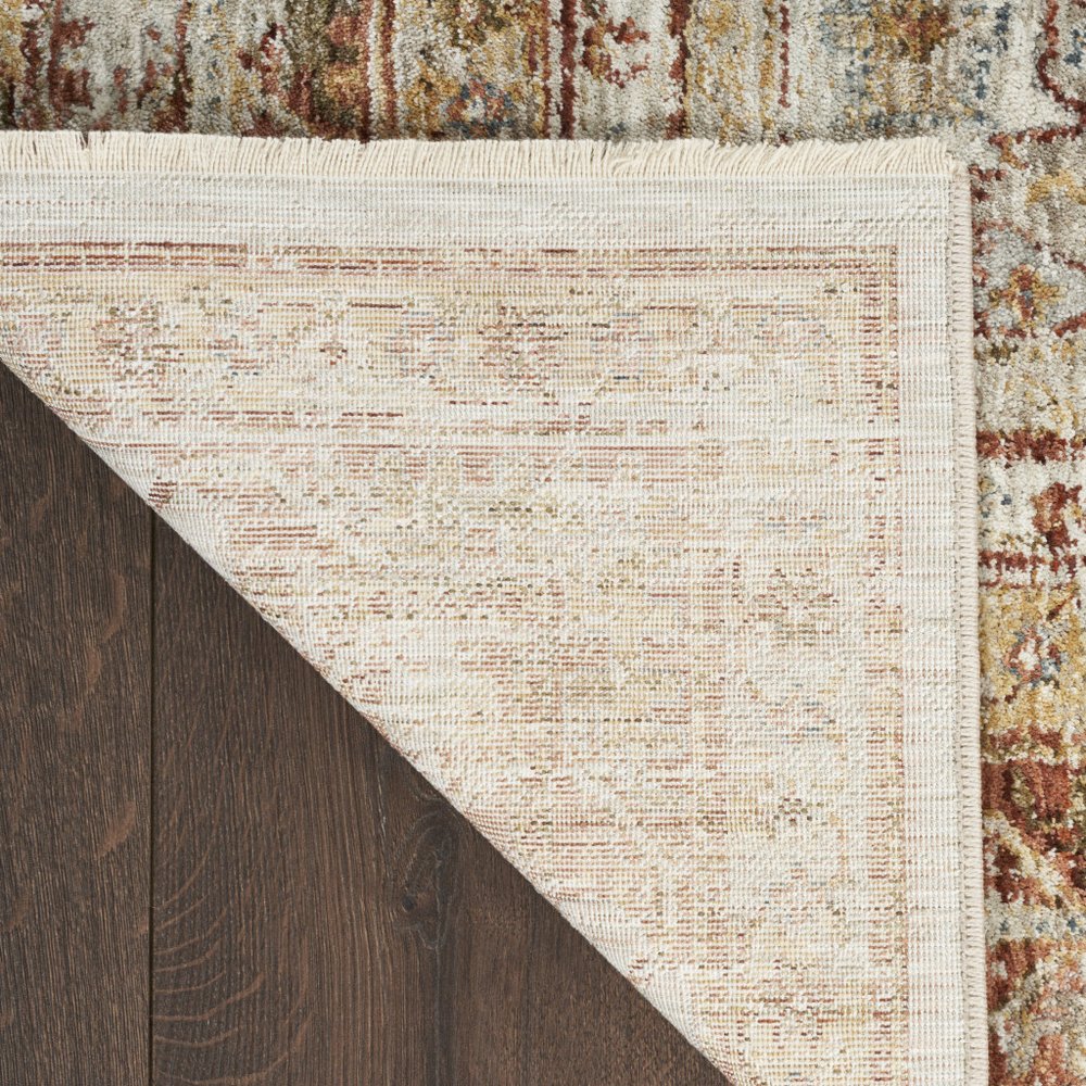 9' X 13' Rust Ivory And Blue Geometric Distressed Area Rug