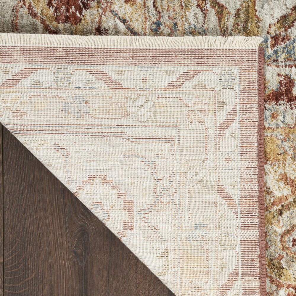 9' X 13' Rust Ivory And Blue Geometric Distressed Area Rug
