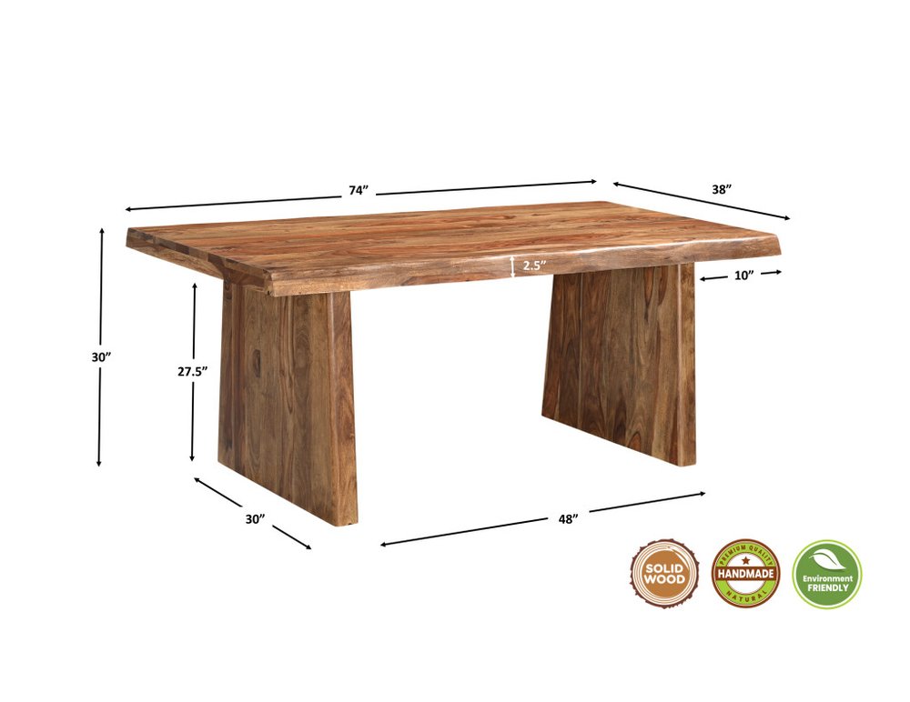 Seven Piece Brown Solid Wood Dining Set with Six Chairs